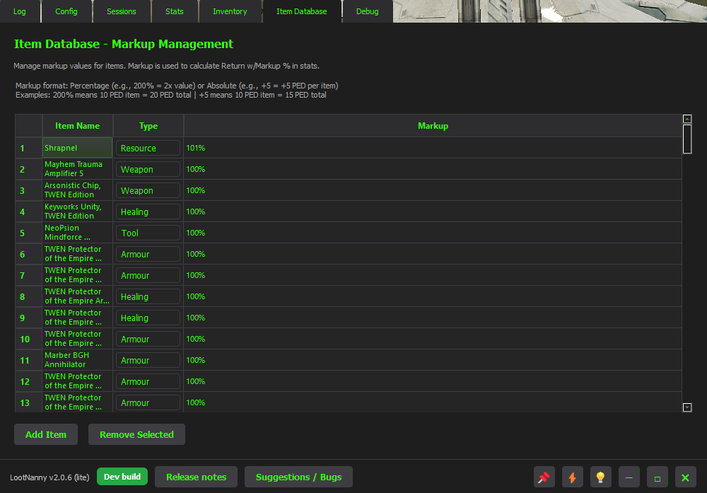 LootNanny 2.0 database tab